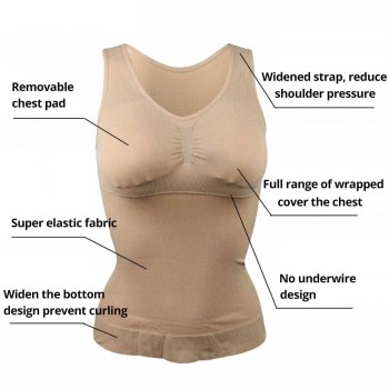 Women Shapewear Padded Tummy Control Tank Top Slimming Camisole Removable Body Shaping Compression Vest Corset